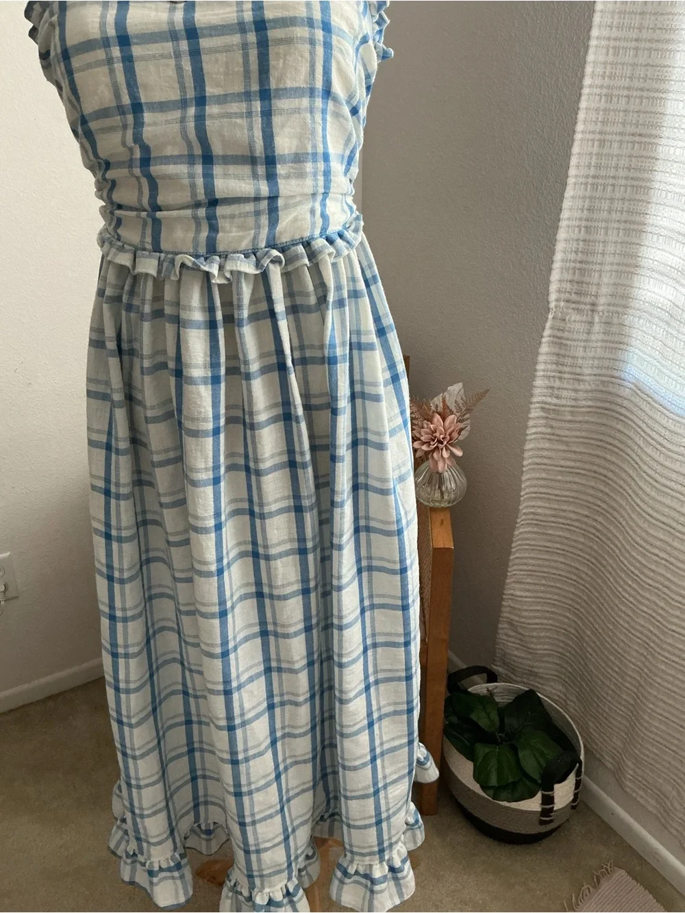 Max Studio Blue & White Plaid Ruffle Midi Dress - Picture 4 of 11